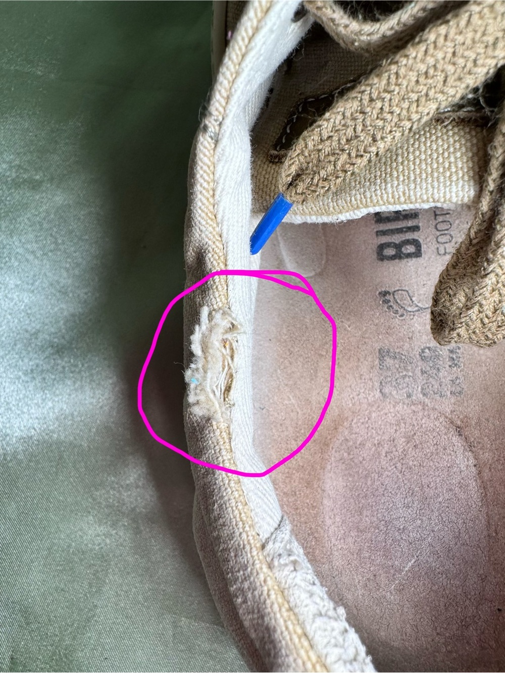Birkenstock Vintage Canvas Lace Up Sneakers Tan Cream Blue Logo Tread EU 37 US 6 - Picture 11 of 12